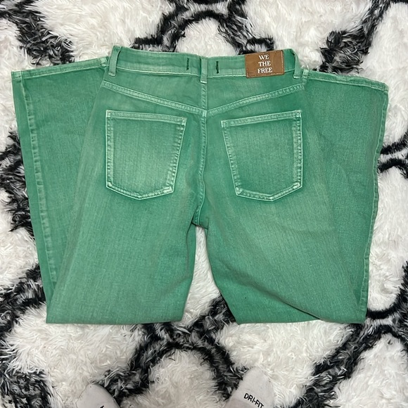 Free People The Pacifica High Rise Slim Straight Leg Kelly Green Jeans - Picture 2 of 3